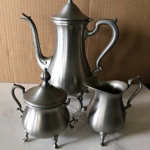 Vintage Pewter Footed Coffee Set With Lid - Set of 3